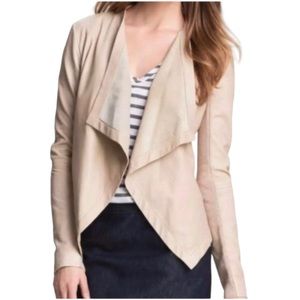 Halogen Nordstrom Leather/Ribbed Drape Cream Office Career Jacket Blazer XS